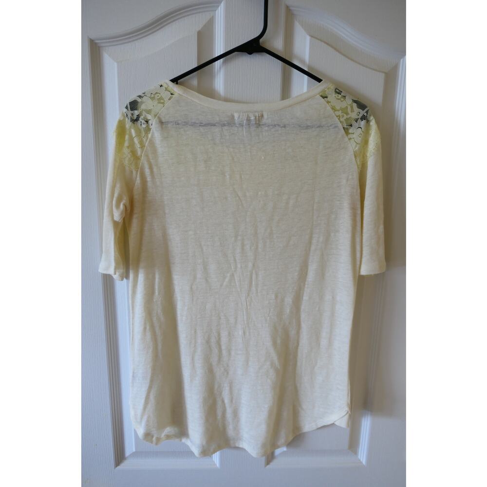 Bordeaux Anthropologie Cream Linen Lace Trim Short Sleeve Top XS Floral Boho - Picture 2 of 6